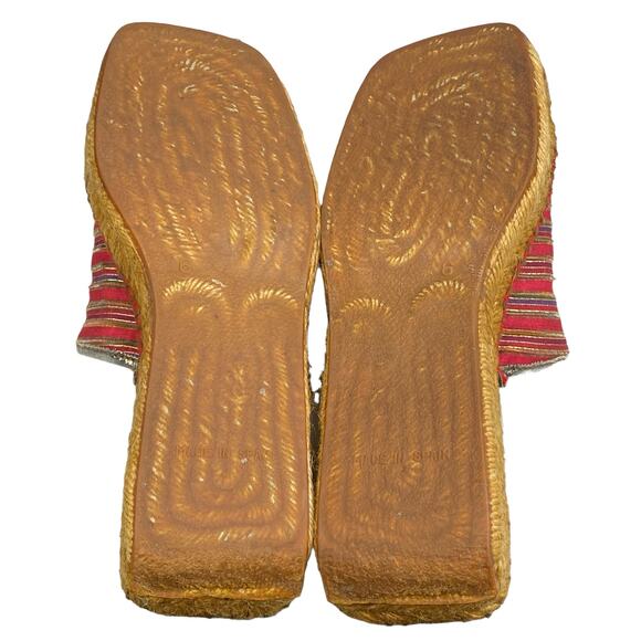 Vintage 90's Andre Assous Red Striped Women's Espadrille Sandals Size US 6 - Picture 9 of 11